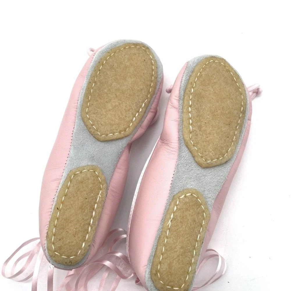 Bear Feet Pink Leather Ballet Flat Ribbon Tie Toddler Girls Size 10 NIB DS